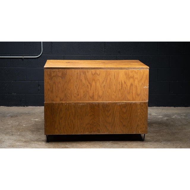 Antique Double Stack Wooden Flat File Cabinet With Hairpin Legs For Sale - Image 4 of 5