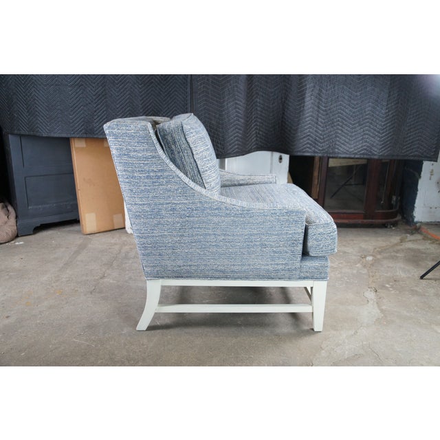 Mid-Century Modern Late 20th Century Gabriella White Bev Upholstered Modern Blue Slope Arm Library Chair and a Half For Sale - Image 3 of 11