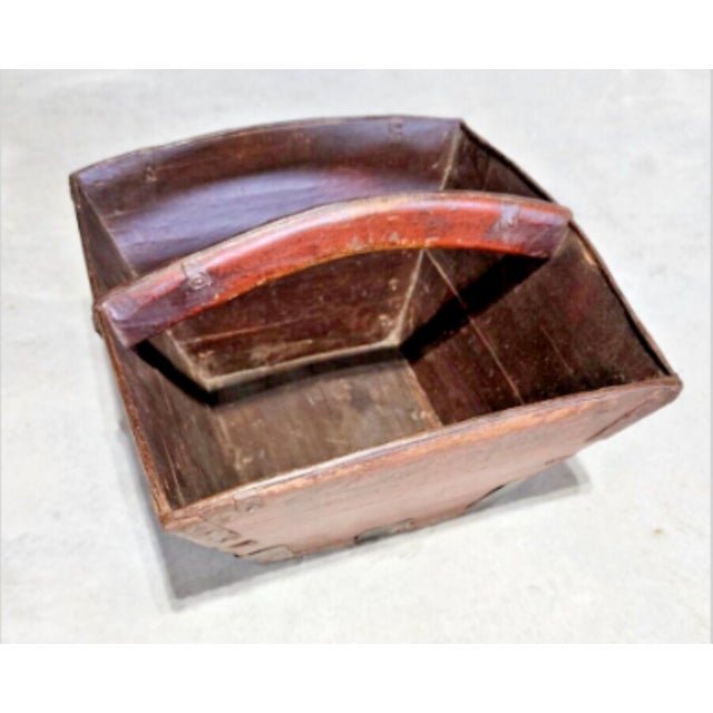 Antique 19th Century Chinese Fir Wood Rice Basket/Bucket, Iron Brackets For Sale - Image 10 of 12
