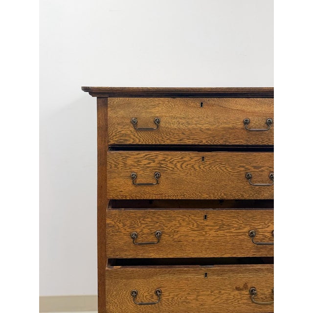 Antique Oak Dresser Five Drawer Tallboy Chest of Drawers Bedroom Furniture For Sale - Image 10 of 10