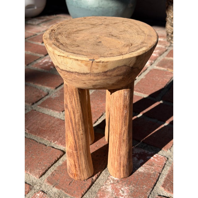 Mid 20th Century Vintage African Light Wooden Lobi Stool 12” Tall X 9 3/8” - 8 1/4” Diameter For Sale - Image 5 of 6