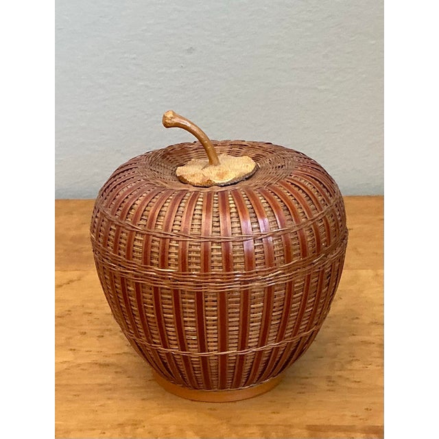 Vintage Shanghai Weave Rattan Lidded Apple For Sale - Image 10 of 12