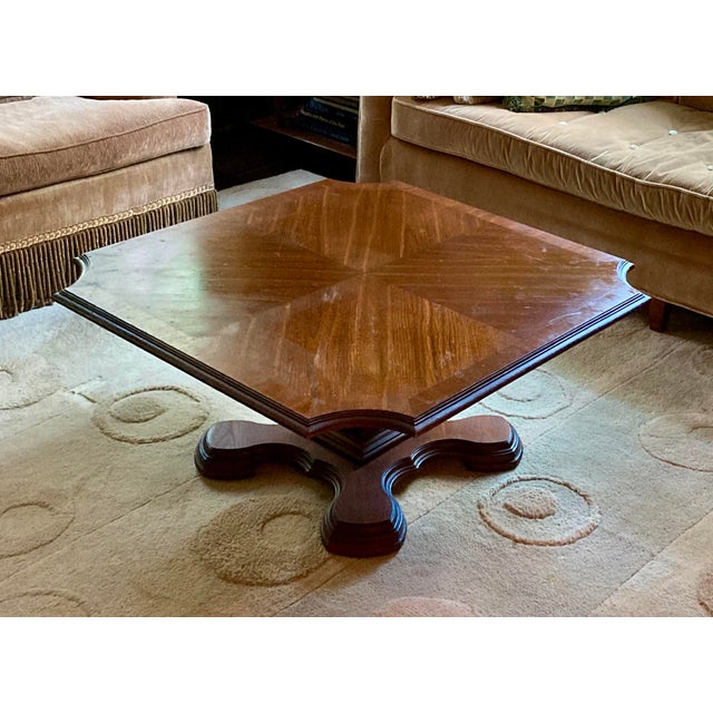 Thomasville Vintage Thomasville Mahogany Coffee Table With Pedestal Base and Marquetry Top For Sale - Image 4 of 11