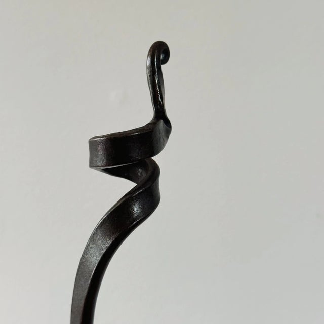 Vintage Hand Forged Sculptural Serpentine Candlesticks in Bronze, a Pair Measure approx: 25H x 7D and 22H x 7D Please...