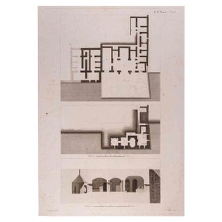 François Mazoit, Interior Plan, Original Etching, 19th Century For Sale