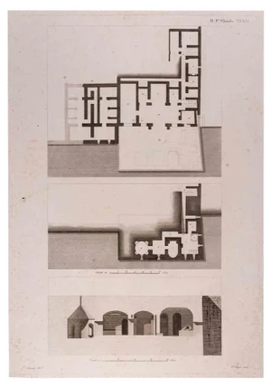 François Mazoit, Interior Plan, Original Etching, 19th Century