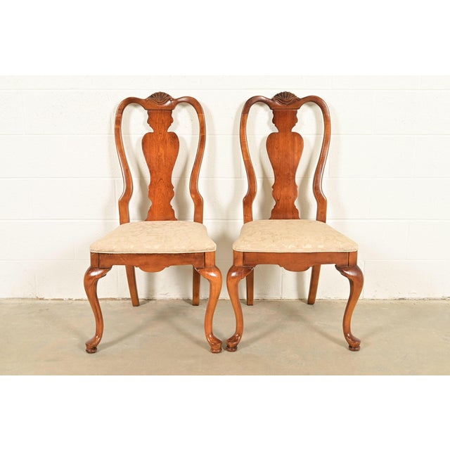 Queen Anne Solid Mahogany Side Chairs or Dining Chairs by Stanley, Pair For Sale - Image 14 of 14