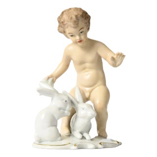 Porcelain Figurine Putti with Rabbits from Wallendorf, 1950s For Sale