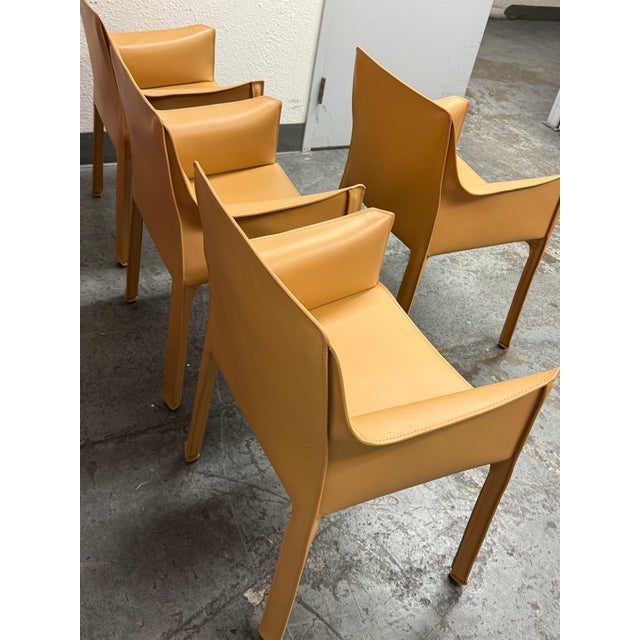 Yellow Mario Bellini for Cassina Cab 413 Leather Arm Chairs, Set of Four For Sale - Image 8 of 12