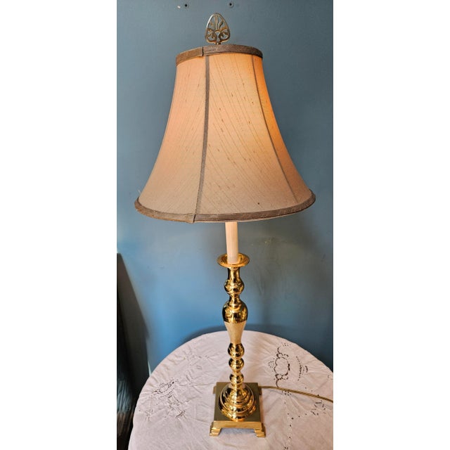 Traditional Vintage Brass Candlestick Lamp For Sale - Image 3 of 7