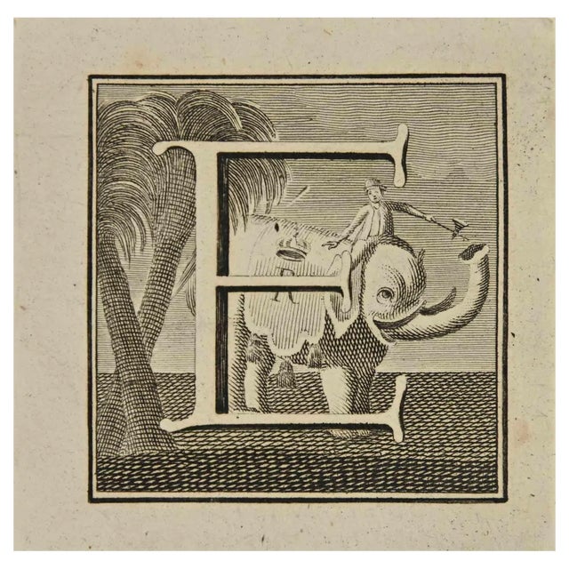 Luigi Vanvitelli, Letter of the Alphabet E, Etching, 18th Century For Sale