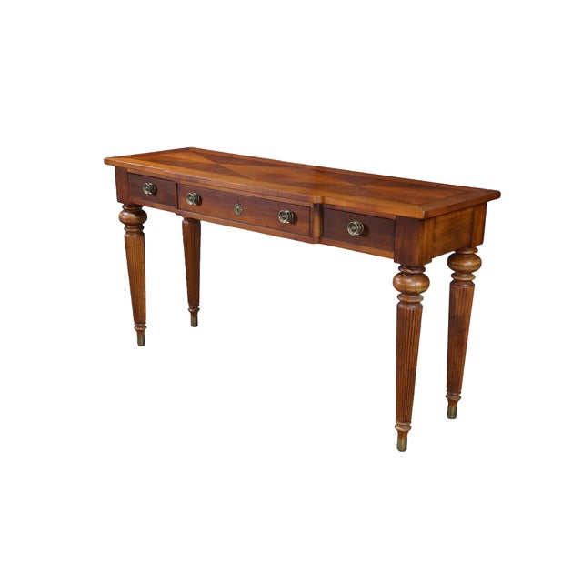 Neoclassical Lexington Neoclassical Cherry Parquetry Breakfront Console Sofa Hall Table 54" For Sale - Image 3 of 18