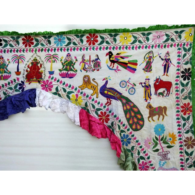1990s Vintage Door Valance Kutch Hand Embroidered Door Topper Curtain Wall Hanging For Sale - Image 5 of 6