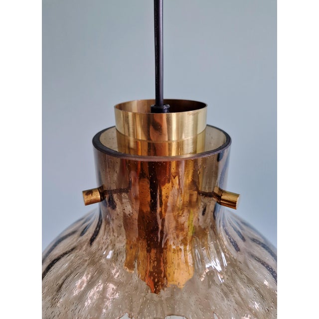 Brass and Smoked Blown Glass Pendant Lights from Glashütte Limburg, 1970, Set of 2 For Sale - Image 9 of 18