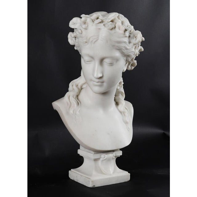 Eugene-Antoine Aizelin, Antique Bust of a Grecian Lady, 19th Century, Carrara Marble For Sale - Image 10 of 18