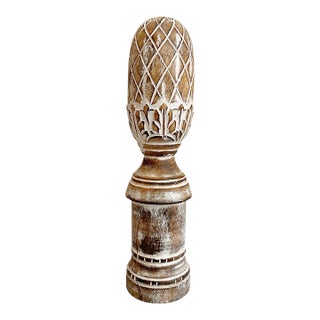 1990s White Washed Carved Wooden Finial Shelf Decor For Sale