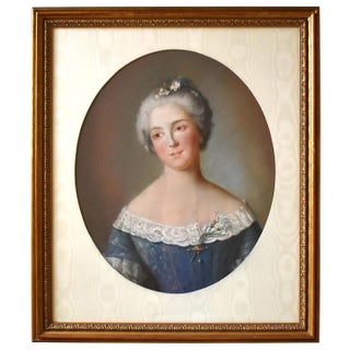 C. 1750s French School Pastel Portrait of a Lady in Blue For Sale