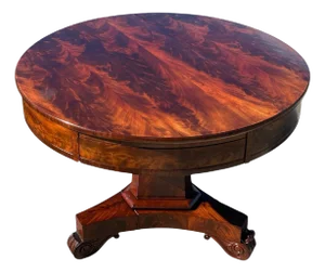 Antique Late Federal Mahogany Three Drawer Center Table on Obelisk Pedestal Base