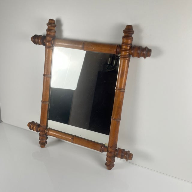 Mid-Century Modern Bamboo-Style Turned Wood Mirror, 1900-1930 For Sale - Image 3 of 14