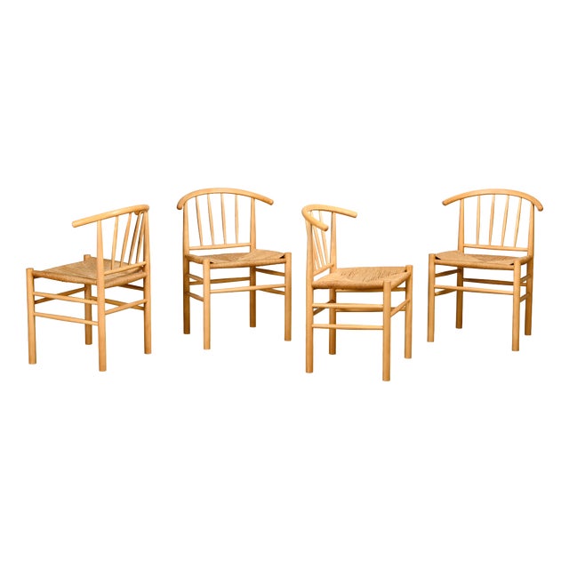 J151 Dining Chairs in Beech and Papercord by Erik Ole Jørgensen for FDB Møbler, 1970s, Set of 4 For Sale