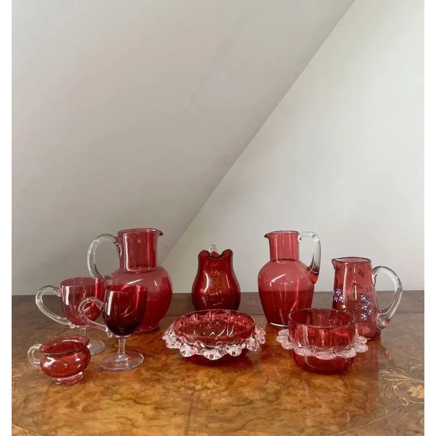 VICTORIAN GLASS セット　アンティーク Antique Victorian Cranberry Glasses, 1880, Set of 18 | Chairish
