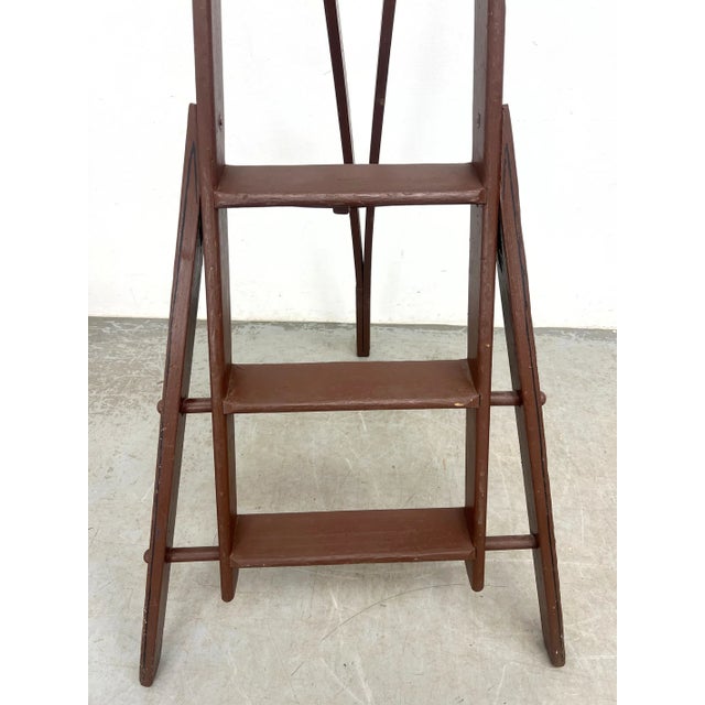 Vintage Wooden Folding Library Ladder With Tiered Steps and a-Frame Form For Sale - Image 4 of 10