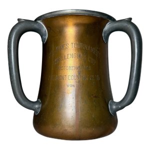 Antique 1909 Hand Engraved Bronze Pewter Golf Country Club 3 Handle Trophy Urn