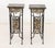 Pair of Wrought Iron Marble Top Pedestals in the Style of Edgar Brandt, with square nero portoro marble tops above pierced...