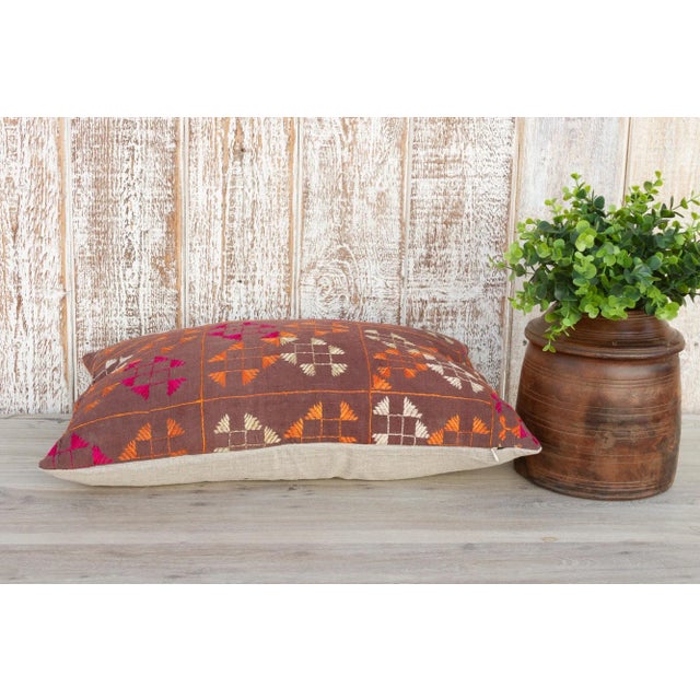 Brown Mia Antique Indian Folk Lumbar Pillow For Sale - Image 8 of 10