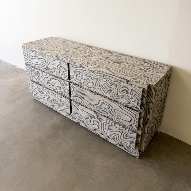 Gray Vintage 1980s Postmodern Memphis Style Dresser in Graphic Veneer For Sale - Image 8 of 10