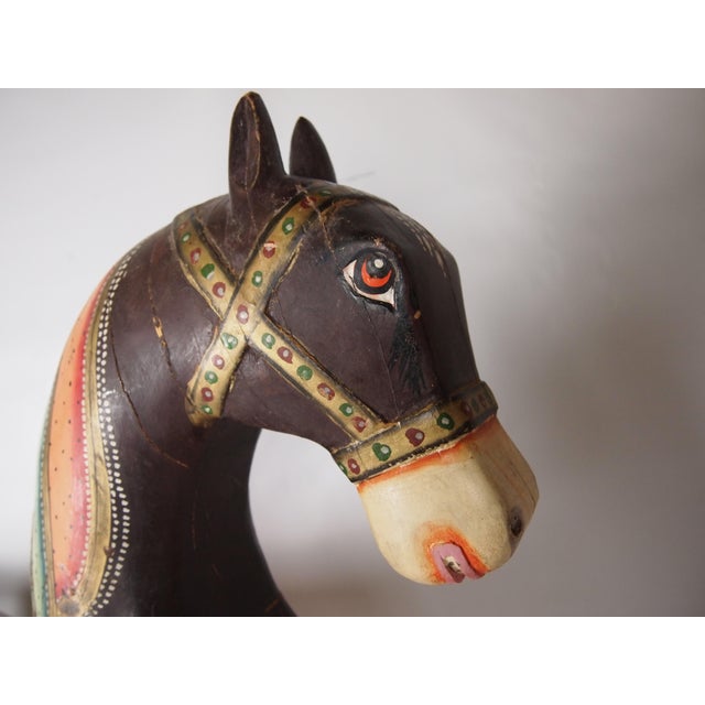 Antique Painted Wood Temple Horse For Sale - Image 4 of 10