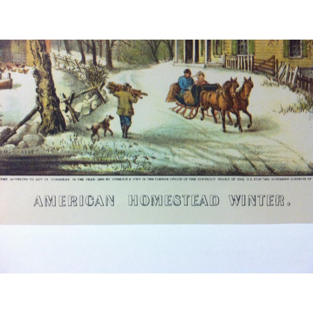 Vintage Currier Ives Color Print American Homestead Winter