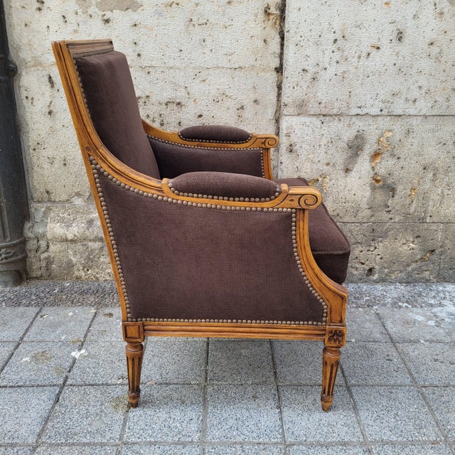 Brown Louis XVI Armchairs, France, Set of 2 For Sale - Image 8 of 18