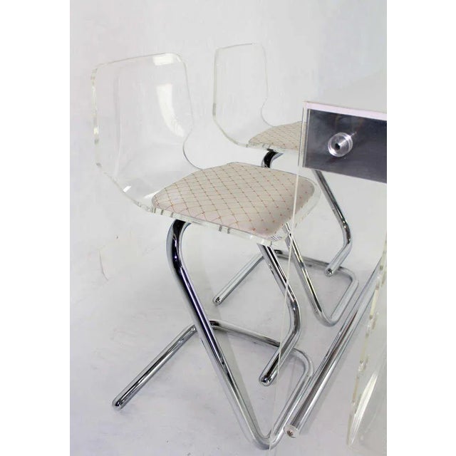 Mid-Century Modern Mid Century Modern Chrome and Lucite Bar & 2 Bar Stools For Sale - Image 3 of 11