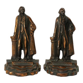 Pair of George Washington Figural Bronze Plated Cast Iron Bookends Circa 1932 For Sale
