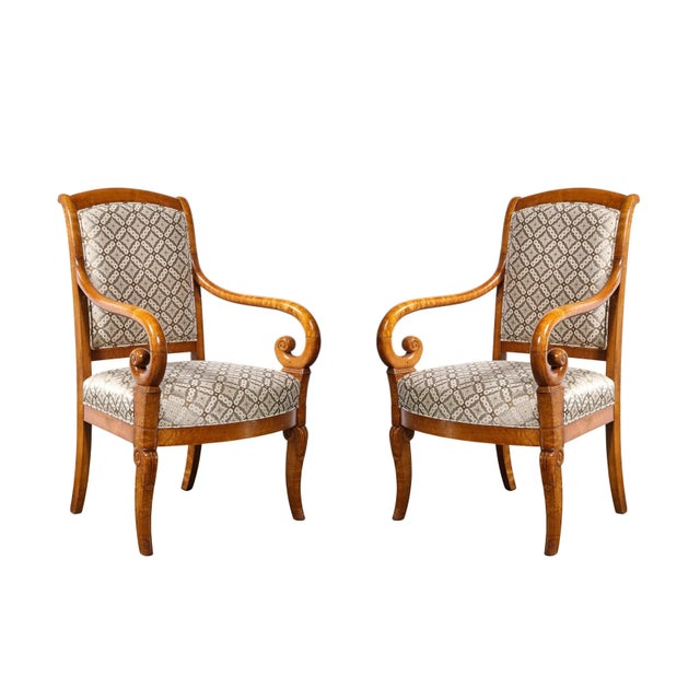 Late 19th Century Pair of Biedermeier Scroll Form Arm Chairs in Hand Finished Burled Elm For Sale - Image 13 of 13