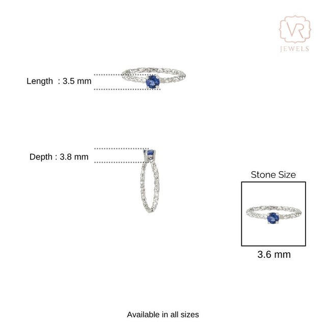 Blue Sapphire Textured Solitaire Ring Size 5 in 14k White Gold Dainty Fine Jewelry For Sale - Image 13 of 18