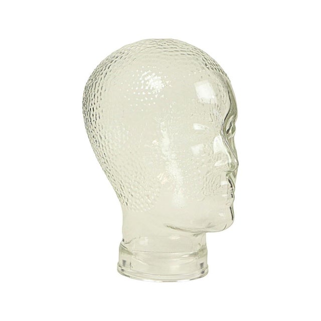 Cool vintage display case, mannequin head, transparent pressed glass with non-slip studs on the skull, 1960s-1970s. Nice...