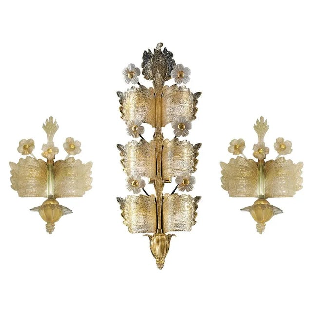 Metal Mid-Century Grand Hotel Sconces from Barovier & Toso, 1960s, Set of 3 For Sale - Image 7 of 7