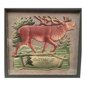 Elk 3 -D Artwork Marked 4/22 Vintage 1950's