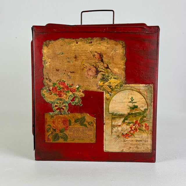 Rare Late 19th Century Red Metal Pie/Bread Safe Box With Decoupage Victorian Finish For Sale - Image 10 of 12