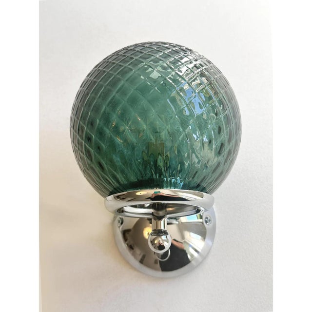 Mid-Century Modern Lot of 4 Contemporary Green “Ballotton” Murano Glass Wall Sconces For Sale - Image 3 of 6
