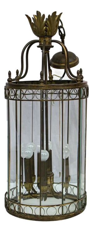 Large Brass and Glass Entrance Lantern, 1900s