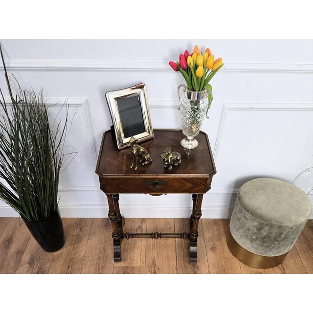Antique Italian Inlaid Veneer Wood Sewing Side Table with Bobbin Barley Twist Legs, 1890s For Sale - Image 5 of 11