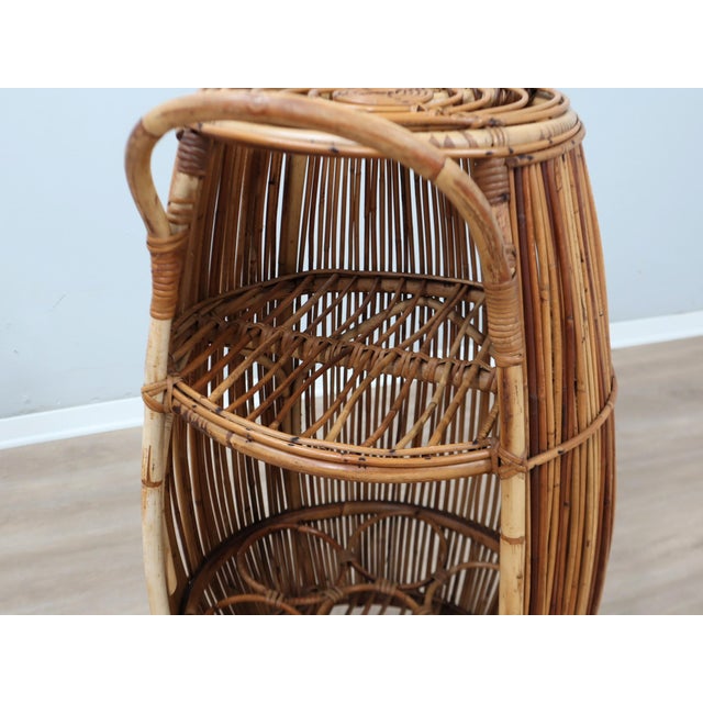 Vintage Italian Rattan Barrel Bar Cart, 1960s For Sale - Image 10 of 12
