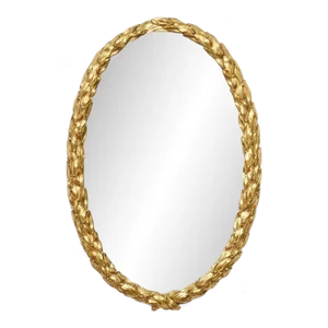 Regency Era Carved Giltwood Oval Mirror With Laurel Leaf Design From England