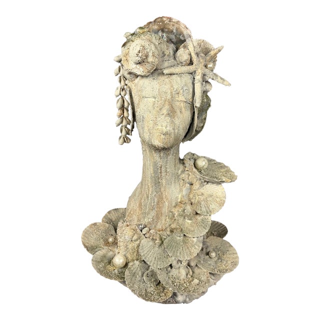 Contemporary Female Bust of Undersea Queen Encrusted in Seashells For Sale