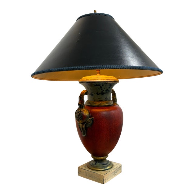 Neoclassical Gilt Patina Red Urn Table Lamp, Late 20th Century For Sale