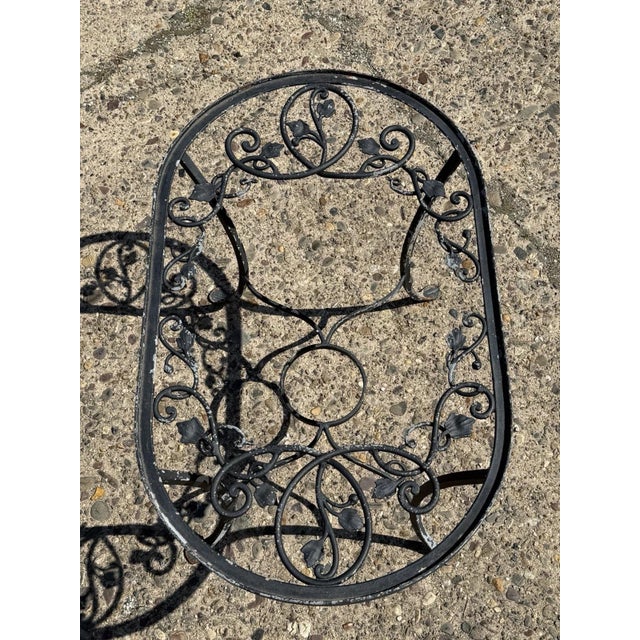 Vintage Salterini Style Leaf Vine Scroll Wrought Iron Oval Patio Coffee Table For Sale - Image 9 of 11