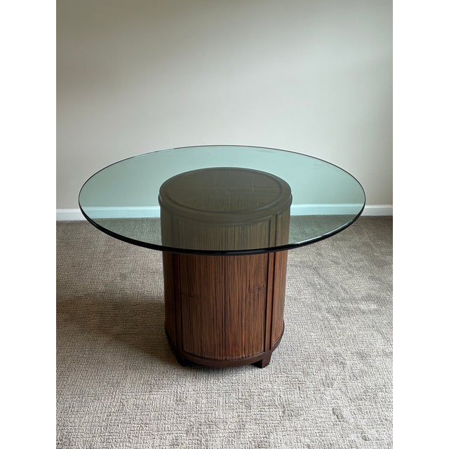 Late 20th Century Late 20th Century McGuire Round Glass Top Bamboo-Style Dining / Center Table For Sale - Image 5 of 9